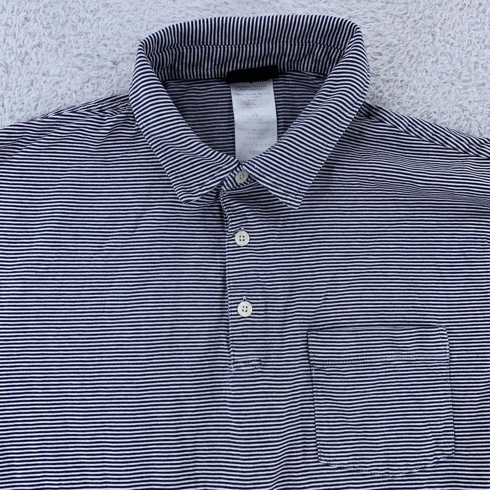 Patagonia Polo Shirt Mens Medium Blue White Striped Organic Cotton Pocket Casual
